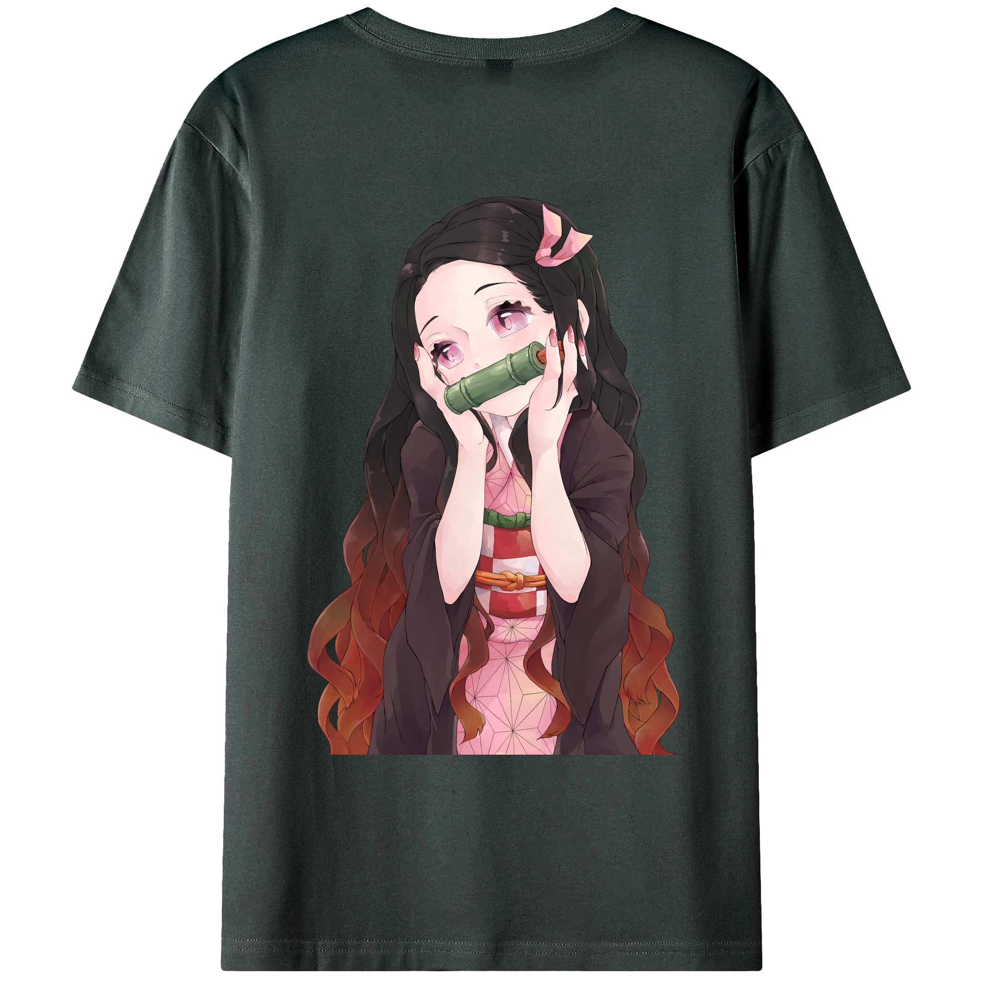 （画像用） 鬼滅の刃（きめつのやいば）竈門 禰󠄀豆子／かまど ねずこ Kamado Nezuko 綿100％ メンズ半袖Tシャツ（バックプリント） 通気性